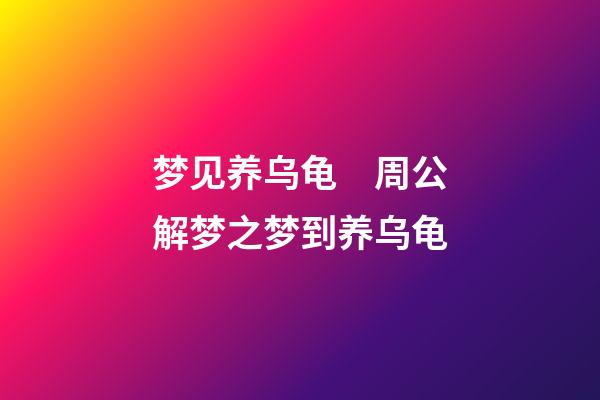 梦见养乌龟　周公解梦之梦到养乌龟
